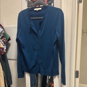 LOFT Navy Blue Cardigan Sweater Classic Knit Design